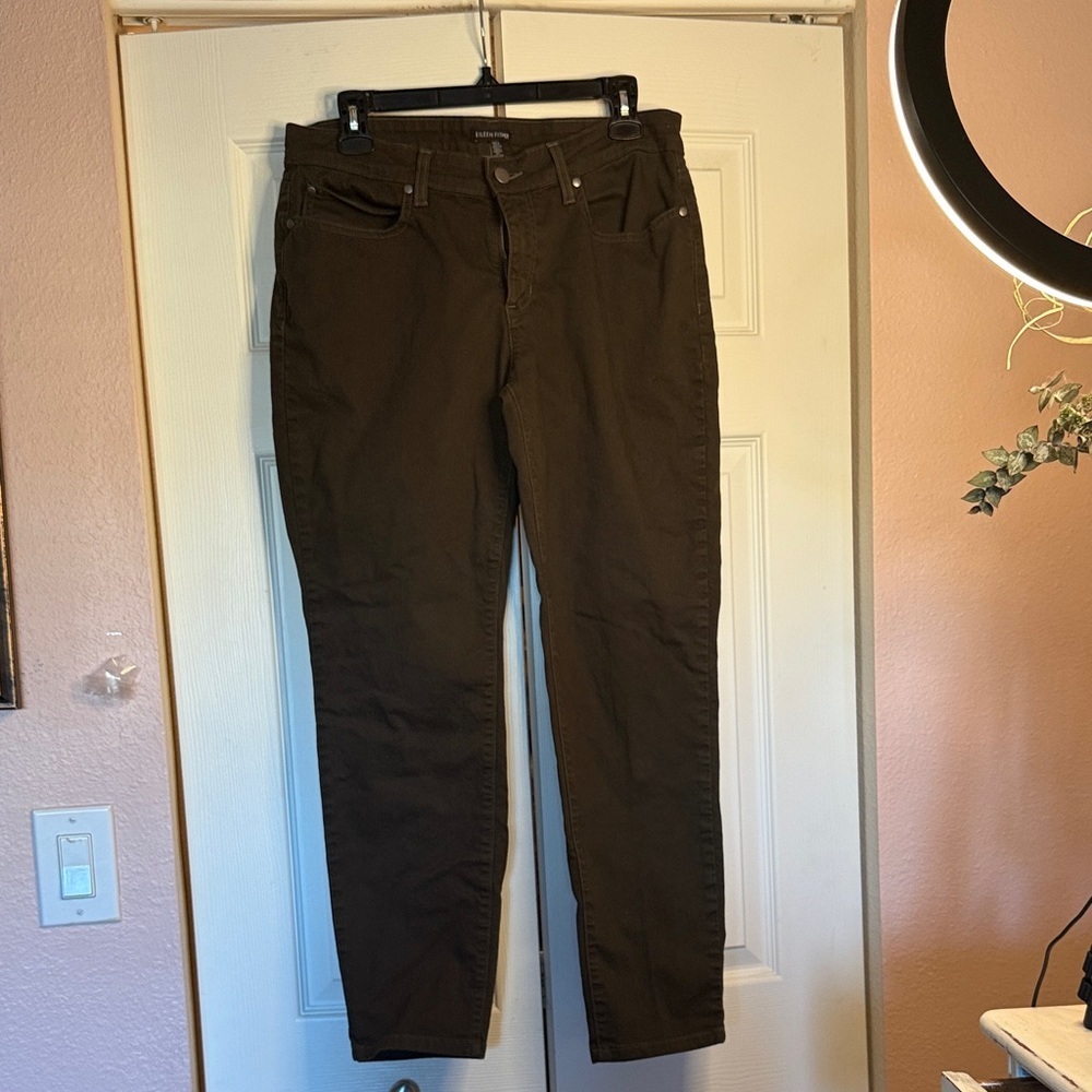 Eileen Fisher Organic Cotton Brown Taupe Straight Leg Jeans Size 12